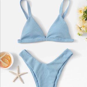 SHEIN triangle high leg bikini swimsuit (blue)